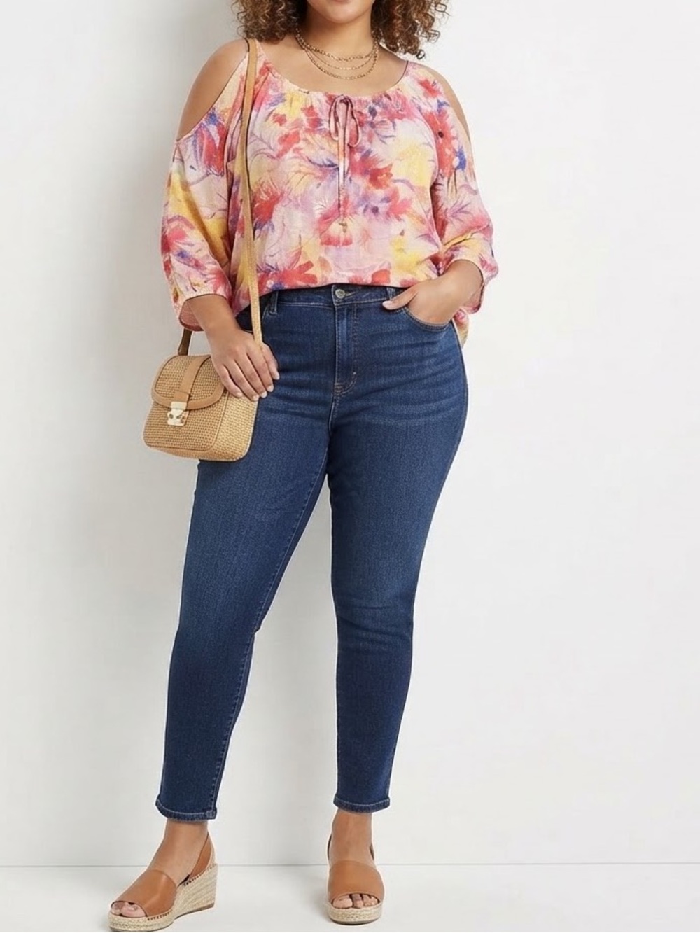 Kim Rogers Floral Tie-Front Blouse in Pink, Yellow and Blue